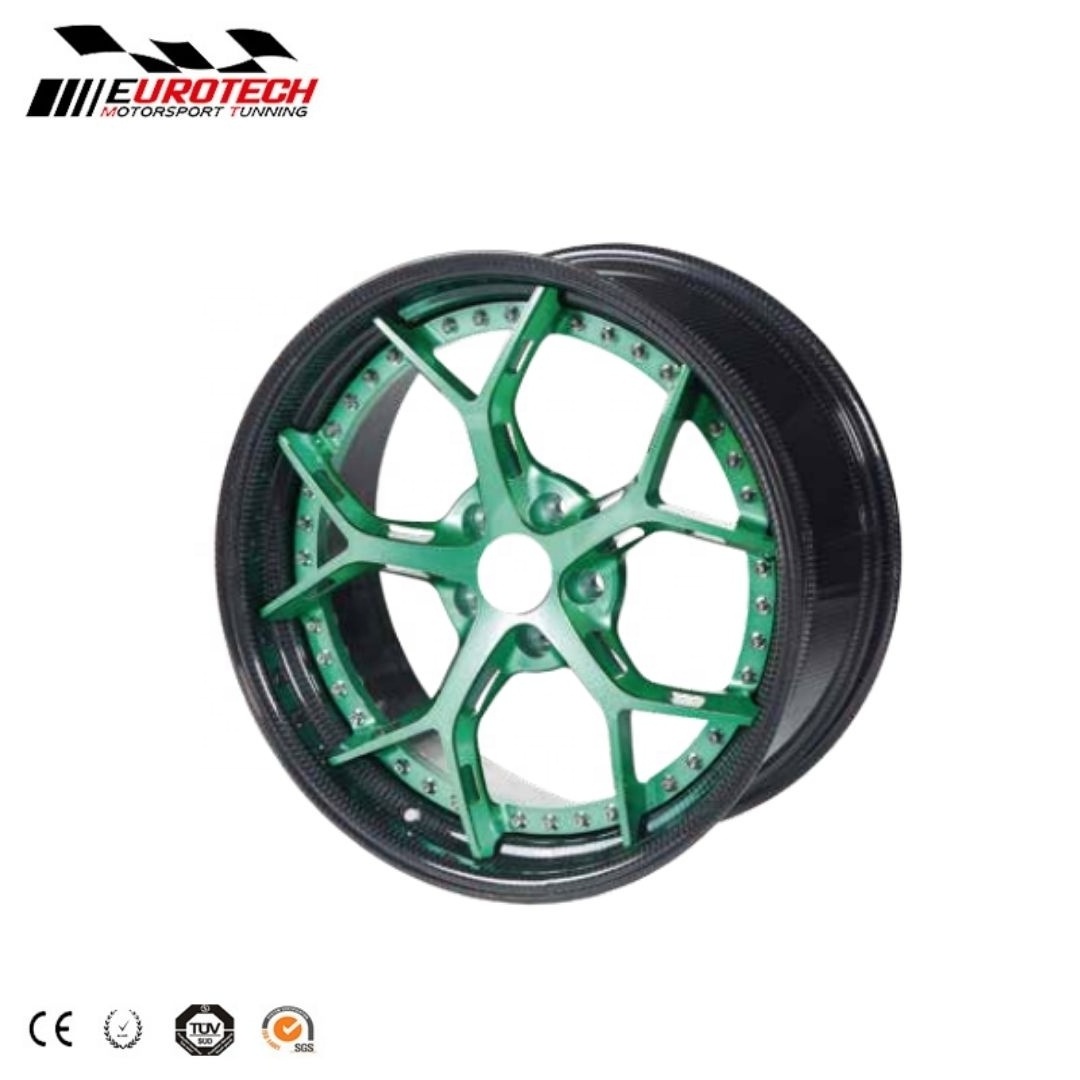 2023 High Quality 5 Holes Full Carbon Fibre Car Rims Wheels 19' 20' 21' Customized Color Design Carbon Alliminum Two Piece Wheel