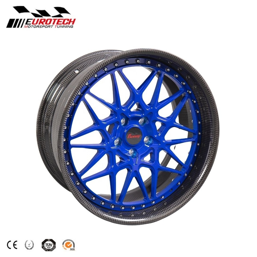 2023 High Quality 5 Holes Full Carbon Fibre Car Rims Wheels 19' 20' 21' Customized Color Design Carbon Alliminum Two Piece Wheel