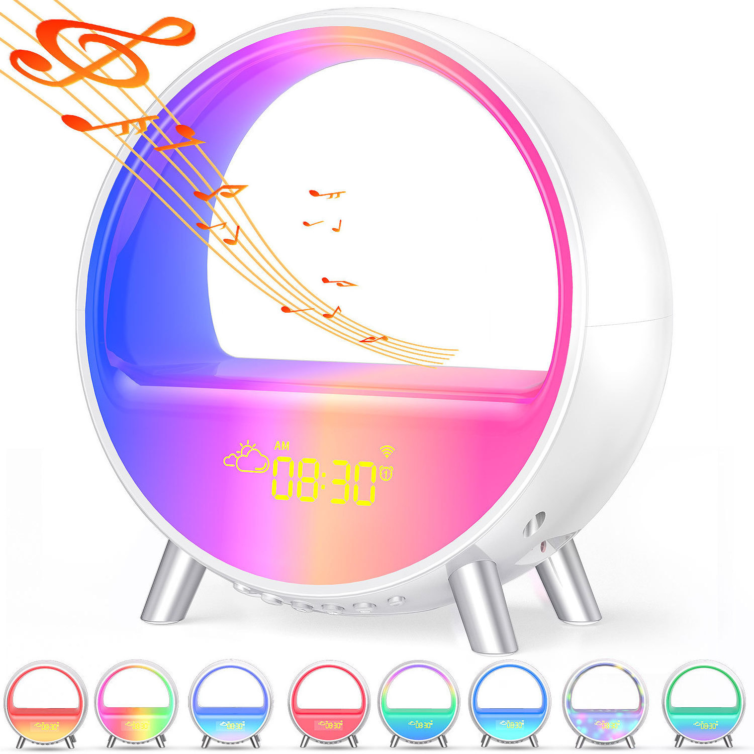 LDNIO popular design smart APP control table lamp RGB light wireless charger with alarm clock BT speaker bedside wake up light