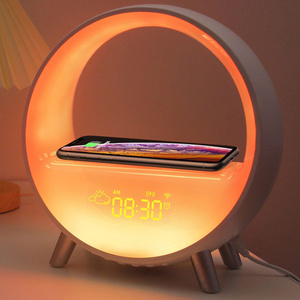 LDNIO popular design smart APP control table lamp RGB light wireless charger with alarm clock BT speaker bedside wake up light