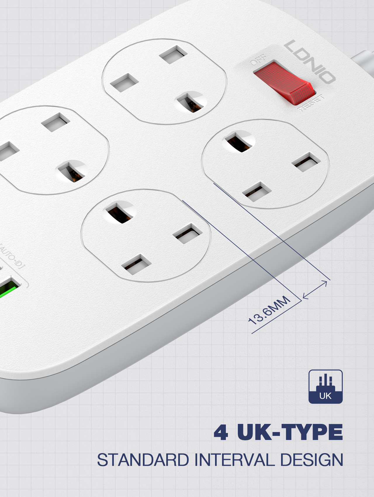 LDNIO multi plug sockets 4 outlet surge protector electrical power strip with usb-c ports universal extension lead power strips