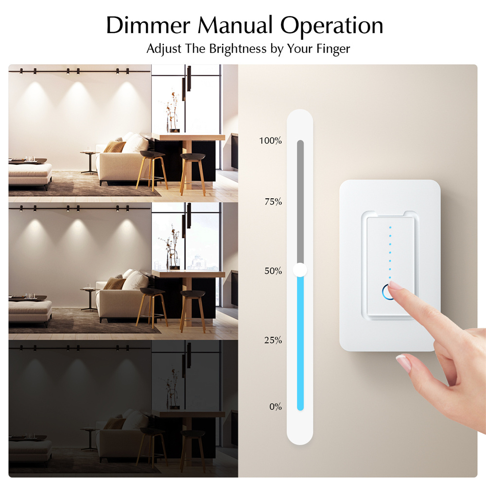 Retrofit Smart Switch Dimmer Wi-Fi Light, Tuya Smart Life Wifi Dimmer Wall Light Switch, Smart Fan Dimmer Switch Wifi