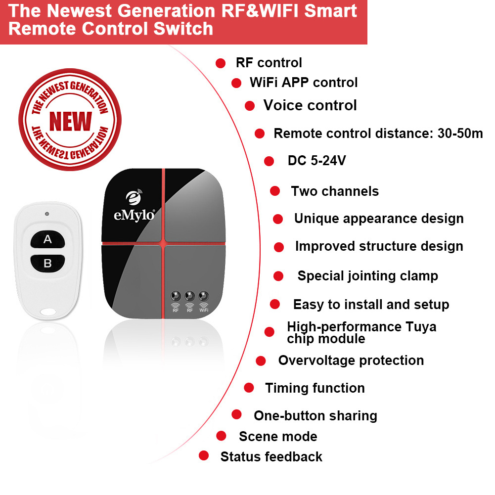 eMylo Smart WiFi RF Remote Control Wireless Relay Switch Multi Gangs Wireless Switch