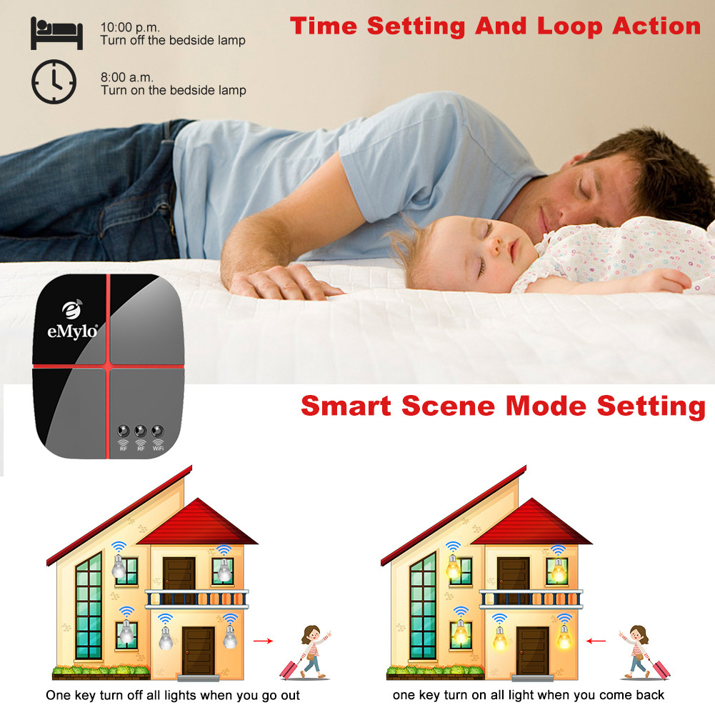 eMylo Smart WiFi RF Remote Control Wireless Relay Switch Multi Gangs Wireless Switch