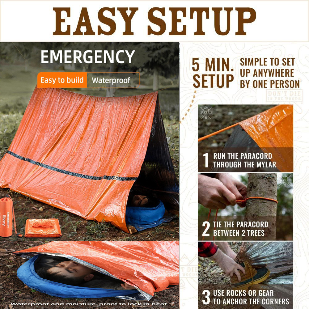 Emergency Survival Shelter Life Tent Emergency foil Shelter for 2 persons Use As Survival Tube Tent for Camping Hiking outdoor