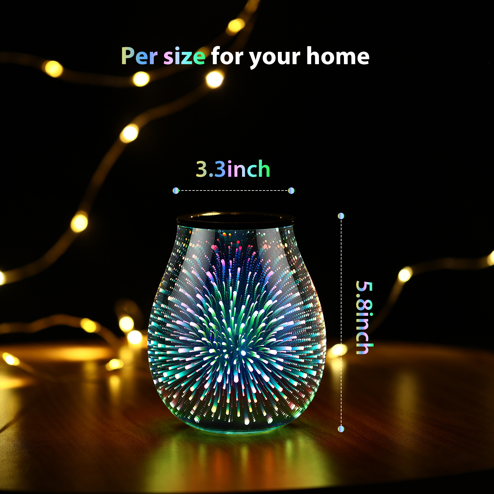 Hot Selling Firework 3D Glass Electric Wax Melt Warmer Wax Melter With PTC Element Reusable Silicone Tray 7 colorful Led Light