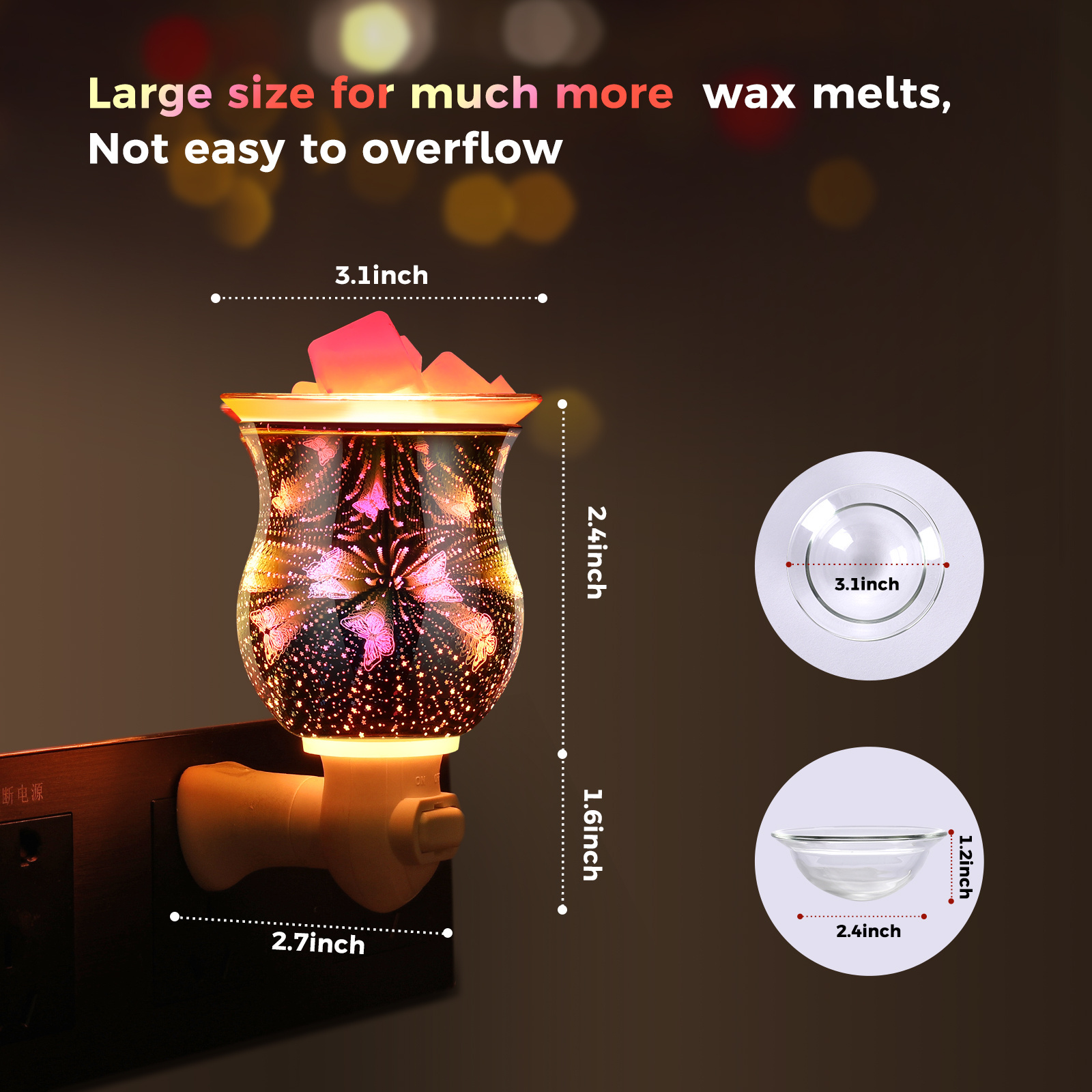 3D Glass Butterfly Plug In Wax Melt Warmer Electric Tart Warmers Wholesales With Removable Glass Lid Night Light For Home Gift