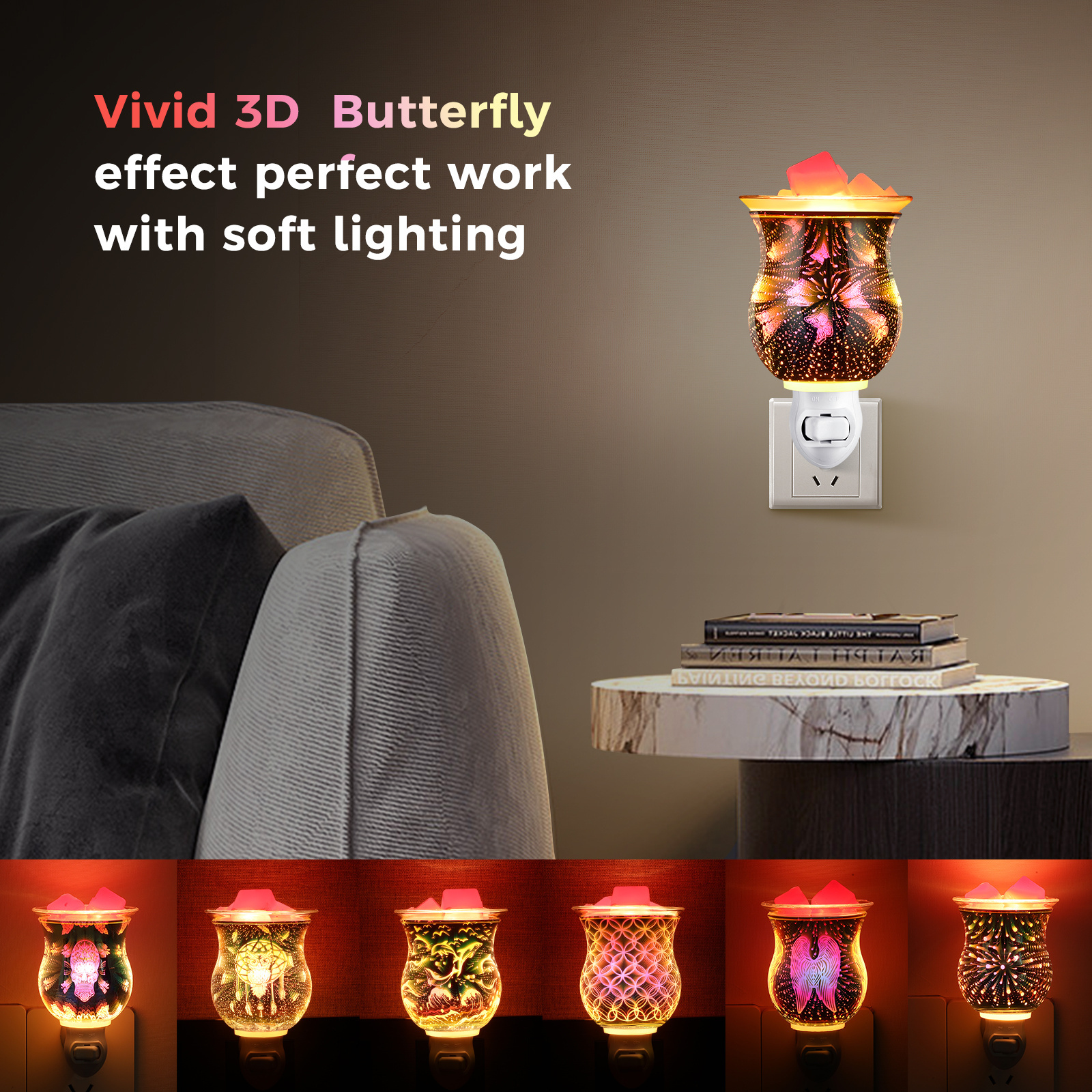 3D Glass Butterfly Plug In Wax Melt Warmer Electric Tart Warmers Wholesales With Removable Glass Lid Night Light For Home Gift