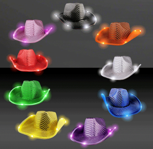 CEN-003 Factory Directly Wholesale LED Flashing Light Up Cowboy Hat with Sequins For Party Performance