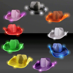 CEN-003 Factory Directly Wholesale LED Flashing Light Up Cowboy Hat with Sequins For Party Performance