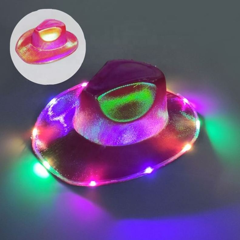 LT-12 custom unisex PINK led jazz light up SEQUIN cowgirl cowboy hat Wholesale white western women men party HAT