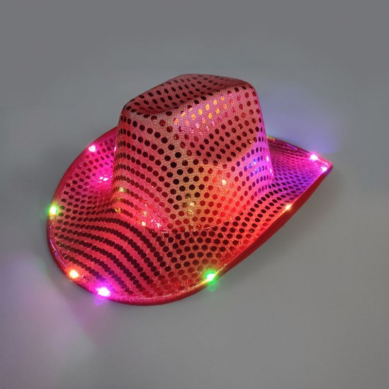 CEN-003 Factory Directly Wholesale LED Flashing Light Up Cowboy Hat with Sequins For Party Performance