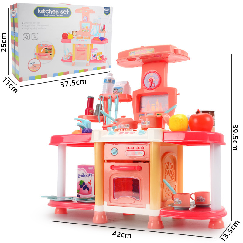 New pretend play house sound light tableware easy to handle set toys big kitchen toy for girls