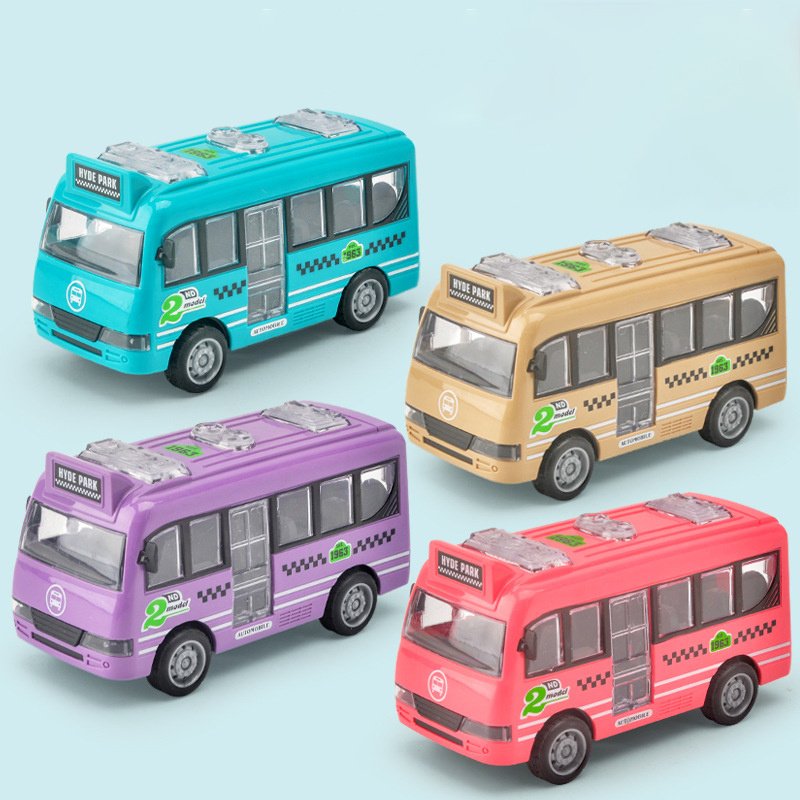 Wholesale plastic baby inertia vehicle buses door can opened school mini scale model toy bus