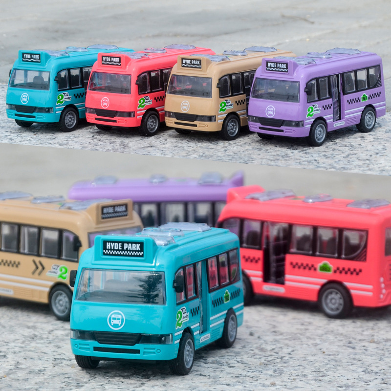 Wholesale plastic baby inertia vehicle buses door can opened school mini scale model toy bus