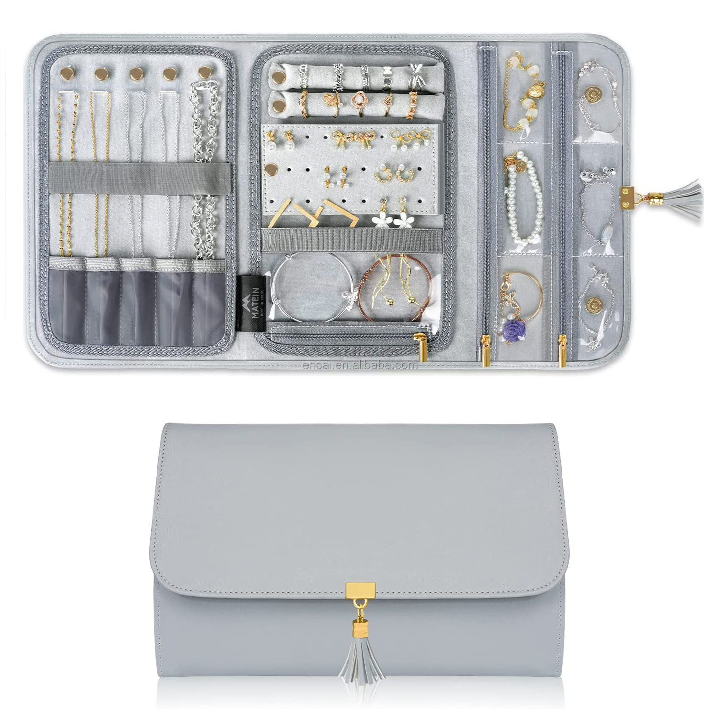 Travel Hanging Jewelry Organizer Case Foldable Jewelry Roll with Hanger for Journey-Rings Necklaces Bracelets Earrings