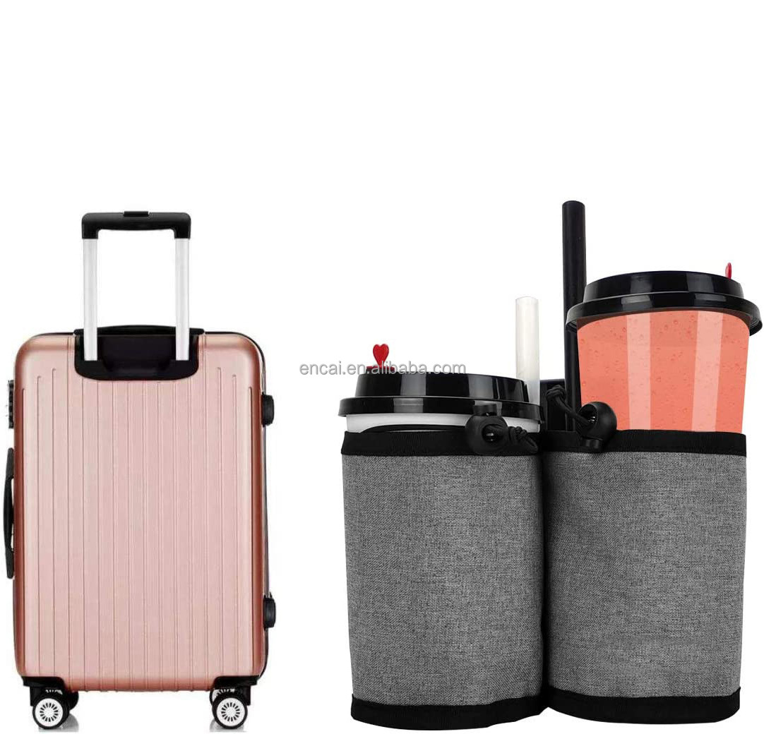 Luggage Travel Cup Holder with Upgraded Adjustable Inside-Velcro Free Hand Suitcase Cup Holder Fits Roll-on Carry on Suitcase Ha