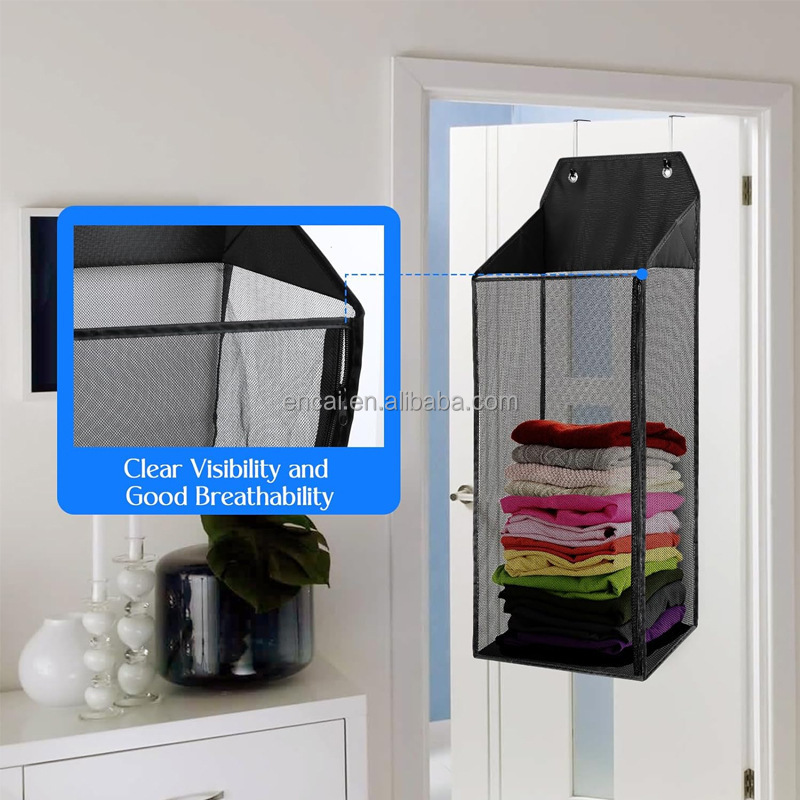 Over the Door Mesh Hanging Closet Organizer and Storage with Dividers Clothes Accessories Shelf for Wardrobe Nursery Cloakroom