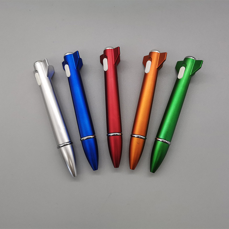 Rocket pen High Quality Cheap Ball Pen Advertising Plastic Rocket Shape Click Ball Point Pen with LED  light