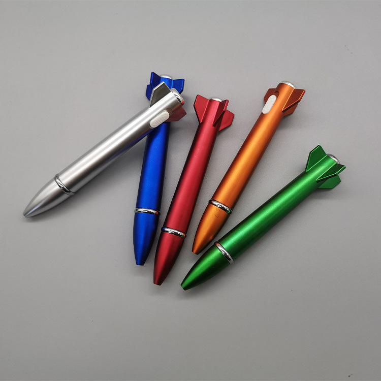 Rocket pen High Quality Cheap Ball Pen Advertising Plastic Rocket Shape Click Ball Point Pen with LED  light