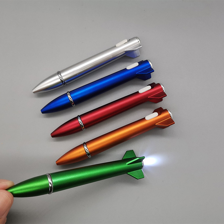 Rocket pen High Quality Cheap Ball Pen Advertising Plastic Rocket Shape Click Ball Point Pen with LED  light