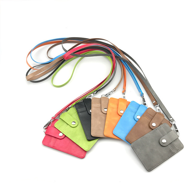 Badge Holder two Sided PU Leather ID Badge Card Holder Wallet Case with one Clear ID Window and two Credit Card Slot and Quick R