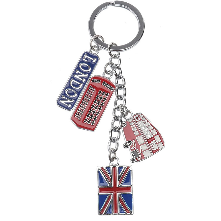 Custom Made London Souvenirs Key Chain 3D Big Ben Car Telephone Booth Tourist Souvenir Keychain London Big Ben Keyring Metal