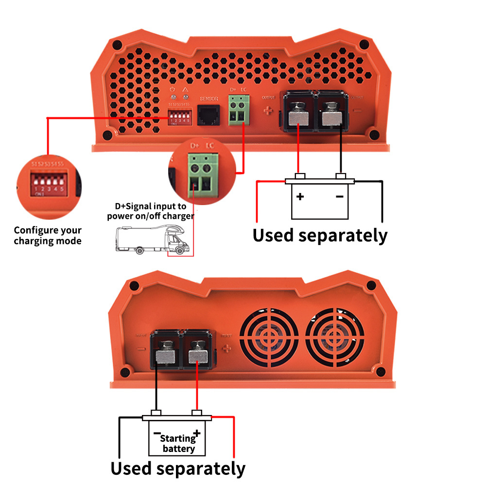 Charge Lead acid / Life-PO4 / Lithium In-vehicle DC-DC Charger 12V 10A-20A Automatic smart DC TO DC battery to battery charger