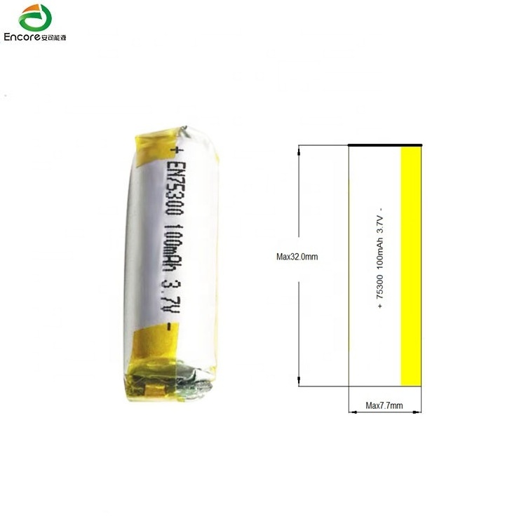 Smallest li polymer batteries 80mah 100mah 75300 cylindrical rechargeable li-ion lipo battery