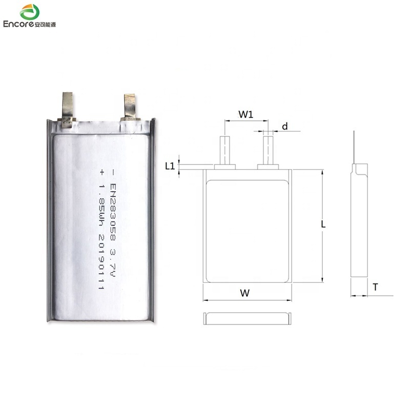 Rechargeable 3.7v smallest 2.8mm thickness ultra thin lipo battery 283058 500mAH 1.85wh for intelligent card