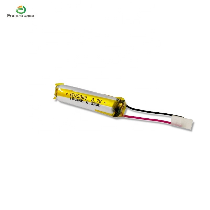 Smallest li polymer batteries 80mah 100mah 75300 cylindrical rechargeable li-ion lipo battery