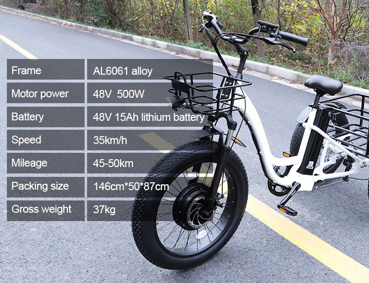 20inch 500w electric cargo bike fat tire motorcycle electric tricycles e trike with basket