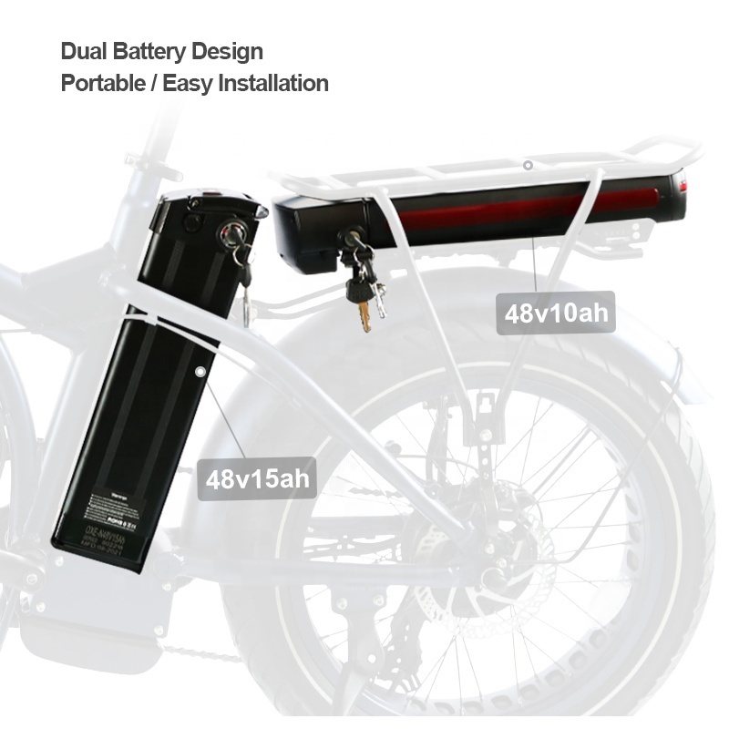 Dual Battery dual motor Electric Bike 20Inch Folding Ebike 4.0 Fat Tyre Bicycle 48v 25Ah Long Range Pedal Assist For Adults Wome