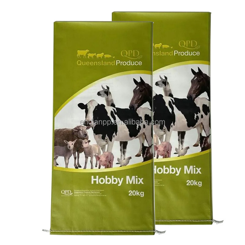 Custom Bopp Printed PP Woven Sacks Animal Chicken Horse Pig Poultry Feed Bags 20kg 25kg 50kg