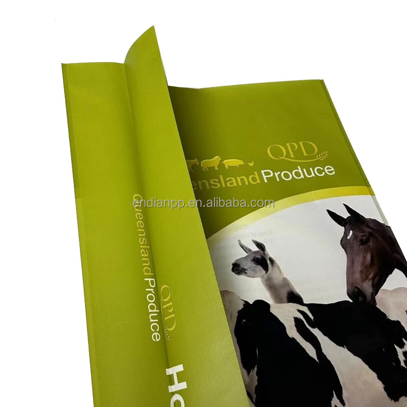 Custom Bopp Printed PP Woven Sacks Animal Chicken Horse Pig Poultry Feed Bags 20kg 25kg 50kg