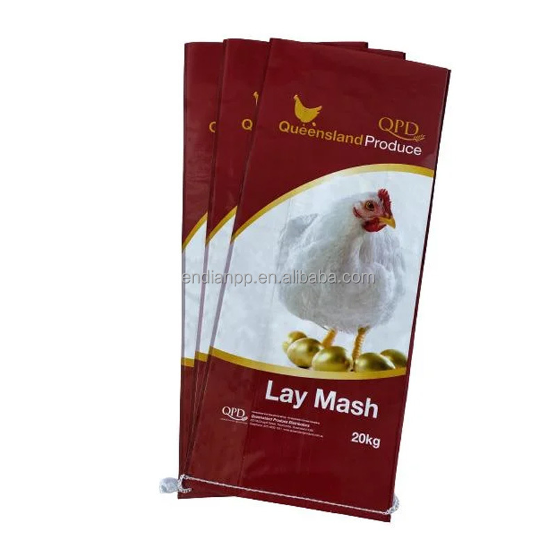 BOPP Laminated White PP  Woven Plastic Bag 25kg Empty PP Sack For Animal Horse Fish Chicken Poultry Feeds Packing