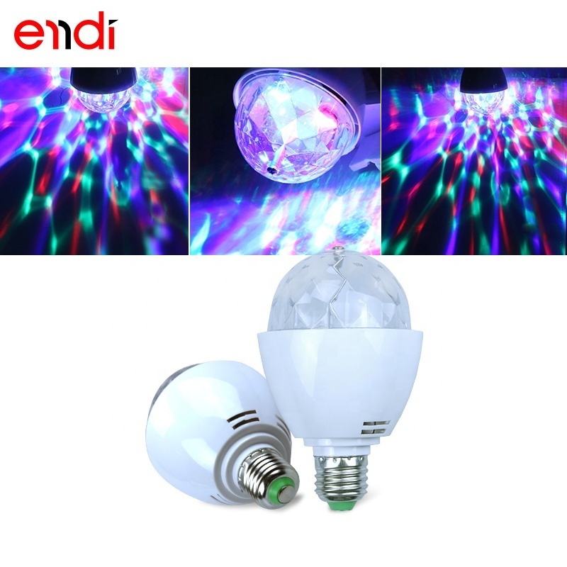 ENDI cheap E27 RGB LED crystal Magic ball light with rainbow 360 rotation effect for Club Party home amusement park Bulb