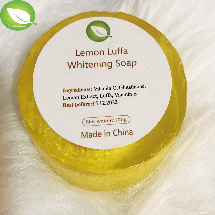 Private label best quality African black skin whitening 100% natural pure glutathione kojic acid luffa lemon soap