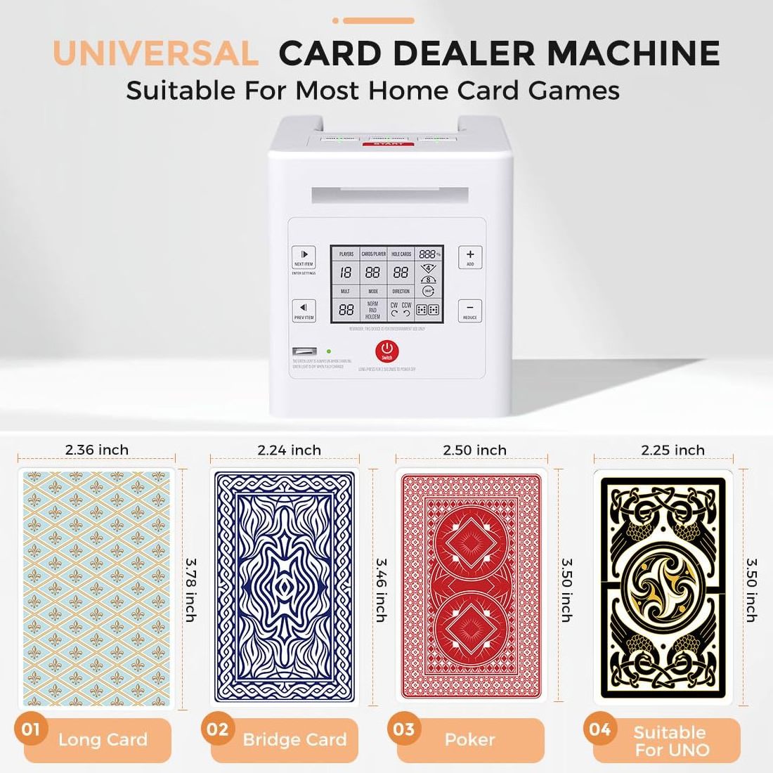 Customized MENLO Electric Card Dispenser Distributor, Rechargeable Poker Dealing Machine Automatic Card Dealer for Card Games