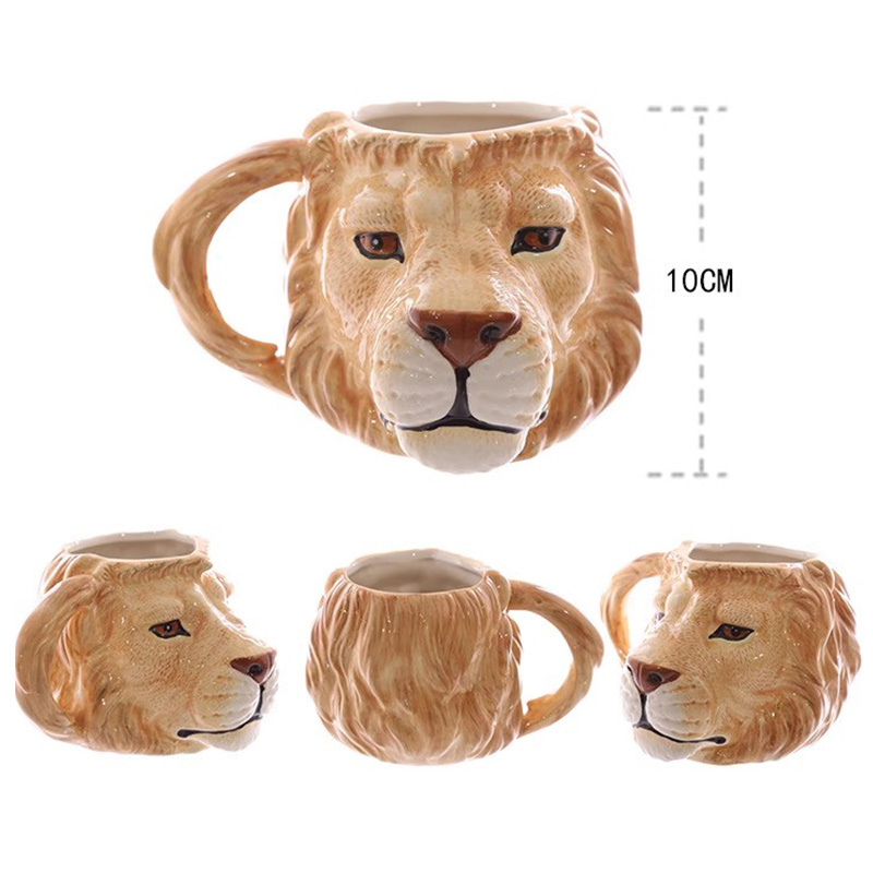 Cute Mugs Best Selling Wholesale Bulk OEM ODM  Creative Coffee Hand Painted Funny 3d Ceramic Tiger Wolf  Lion Dog Animal Mug