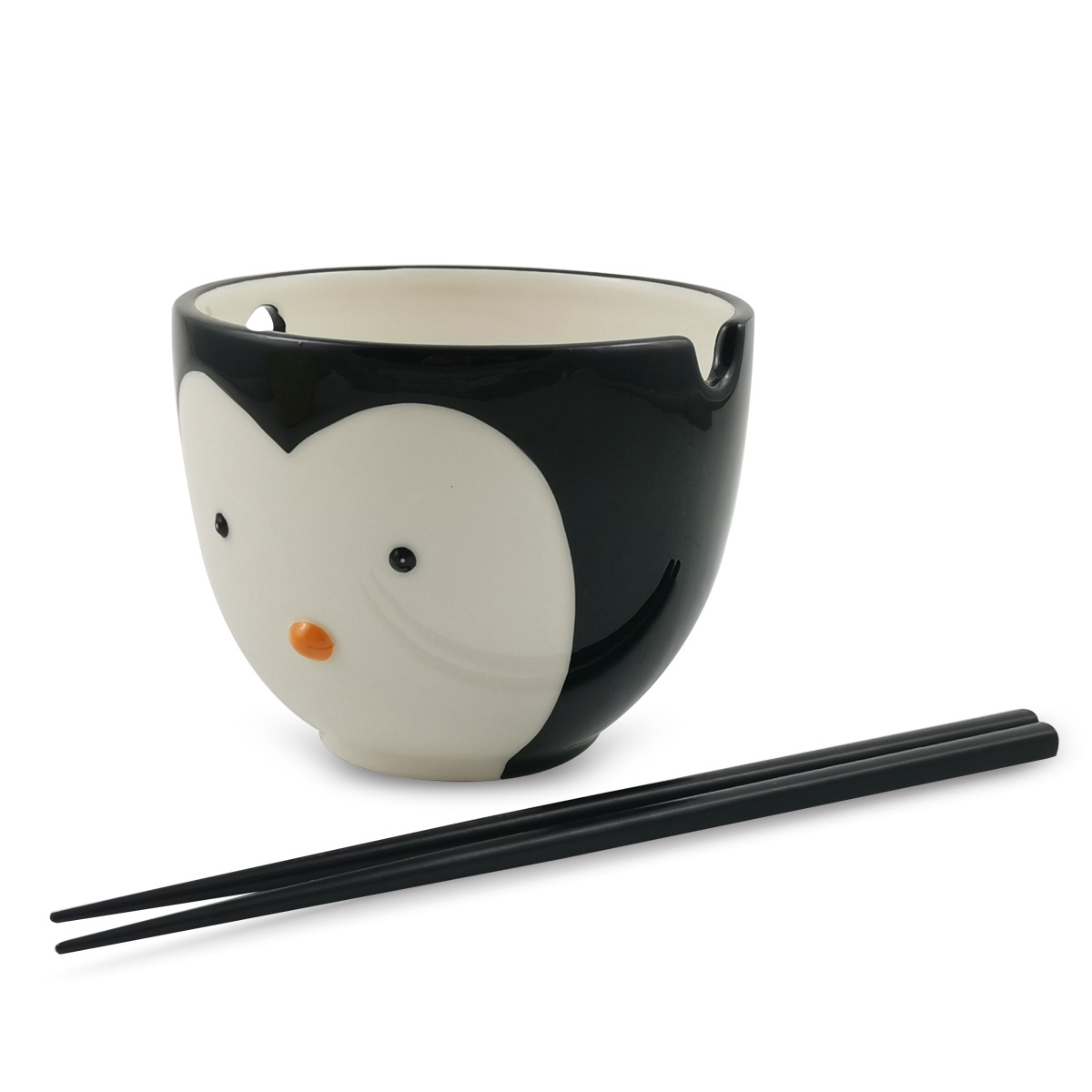 Ceramic Bowl with Chopsticks Handpainting Stoneware Animal Noodle Bowl Ramen Bowl with Chopsticks