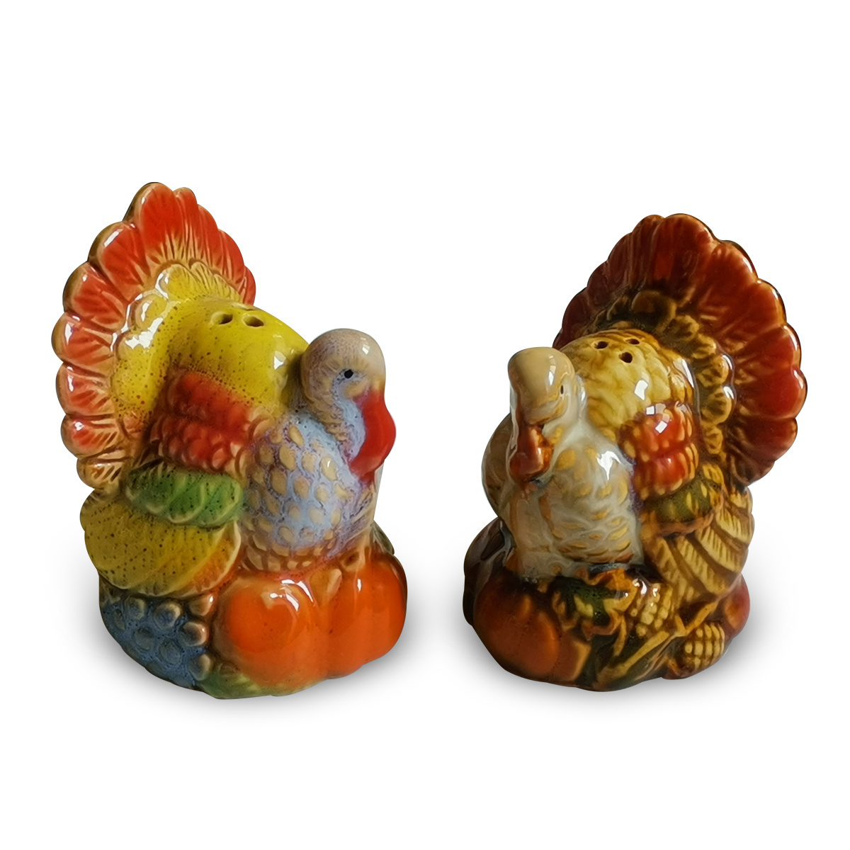 Thanksgiving Salt And Pepper Shaker Ceramic Harvest Salt and Pepper Keeper Reactive Glaze Stoneware turkey salt & pepper shakers