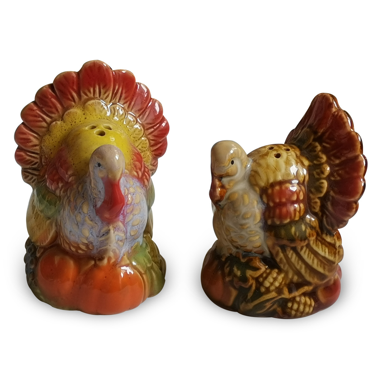 Thanksgiving Salt And Pepper Shaker Ceramic Harvest Salt and Pepper Keeper Reactive Glaze Stoneware turkey salt & pepper shakers