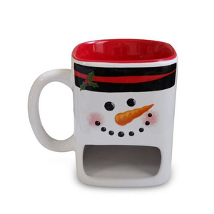 Ceramic Cookie Mug Christmas Snowman Handpainting Dolomite Novelty Coffee Mug With Cookie Holder Biscuit Wholesale Pocket Mug