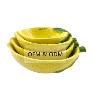 Factory direct lemon shape ceramic  kitchen accessory measuring cup measuring cups set ceramic measuring cups