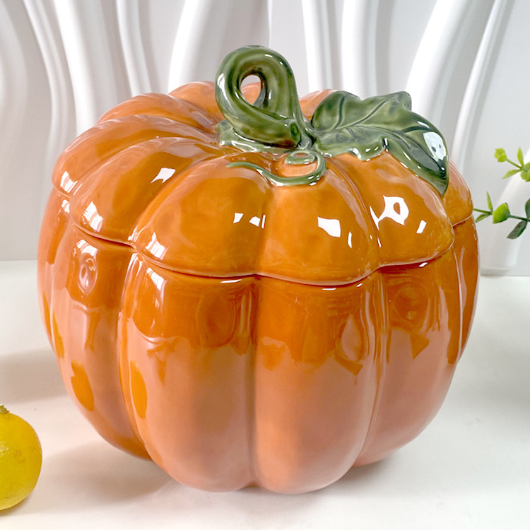 2023 new design  big Multifunction ceramic pumpkin cookie jar