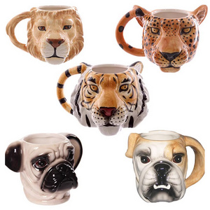 Cute Mugs Best Selling Wholesale Bulk OEM ODM  Creative Coffee Hand Painted Funny 3d Ceramic Tiger Wolf  Lion Dog Animal Mug