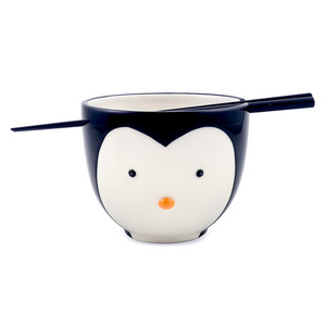 Ceramic Bowl with Chopsticks Handpainting Stoneware Animal Noodle Bowl Ramen Bowl with Chopsticks