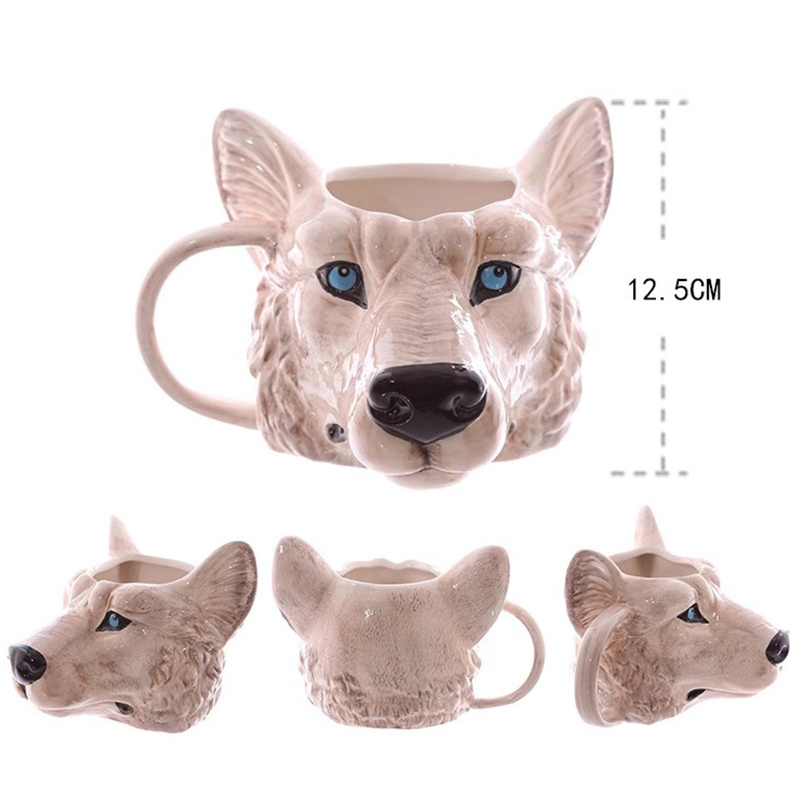 Cute Mugs Best Selling Wholesale Bulk OEM ODM  Creative Coffee Hand Painted Funny 3d Ceramic Tiger Wolf  Lion Dog Animal Mug