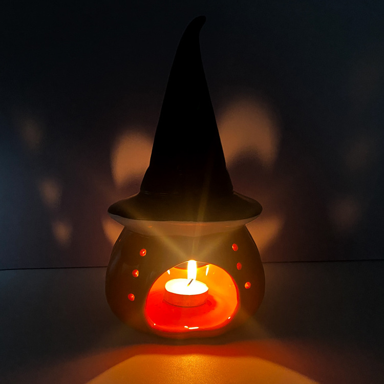 Halloween Ceramic Tealight Candle Holder Dolomite Handpainted Pumpkin Tealight Holder